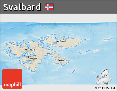 Shaded Relief 3D Map of Svalbard, darken, semi-desaturated, land only