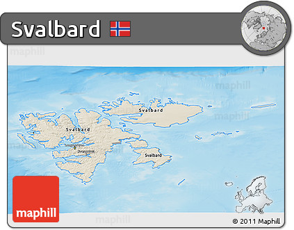 Shaded Relief 3D Map of Svalbard, darken, semi-desaturated, land only