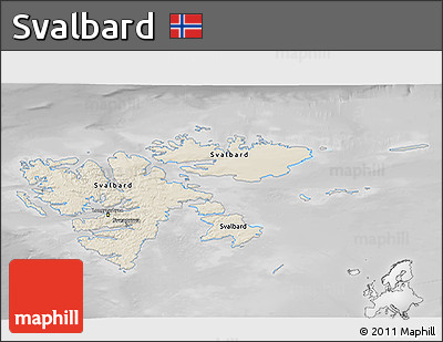 Shaded Relief 3D Map of Svalbard, desaturated