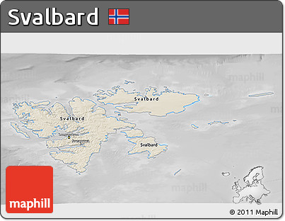 Shaded Relief 3D Map of Svalbard, desaturated