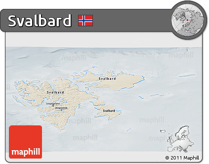 Shaded Relief 3D Map of Svalbard, lighten, semi-desaturated