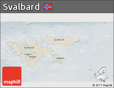 Shaded Relief 3D Map of Svalbard, lighten, semi-desaturated