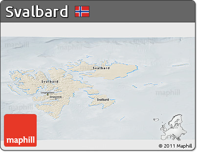 Shaded Relief 3D Map of Svalbard, lighten, semi-desaturated