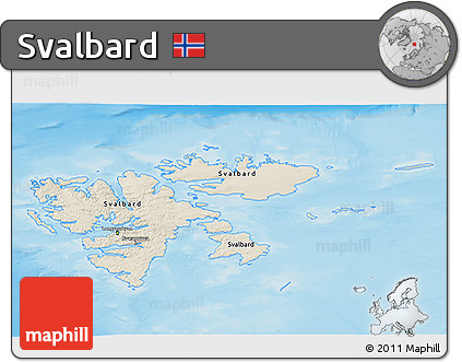 Shaded Relief 3D Map of Svalbard, lighten, semi-desaturated, land only