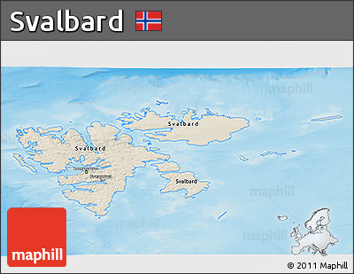 Shaded Relief 3D Map of Svalbard, lighten, semi-desaturated, land only