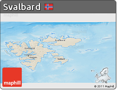Shaded Relief 3D Map of Svalbard, lighten, semi-desaturated, land only