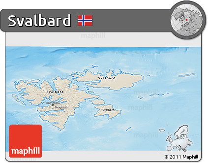 Shaded Relief 3D Map of Svalbard, semi-desaturated, land only