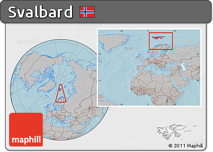 Gray Location Map of Svalbard, within the entire continent, hill shading