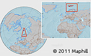 Gray Location Map of Svalbard, within the entire continent, hill shading