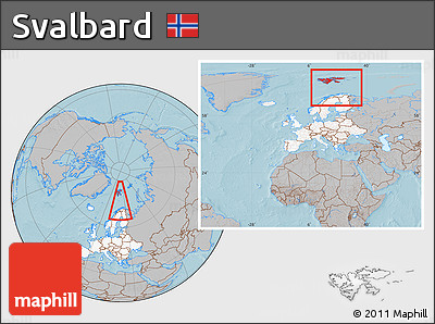 Gray Location Map of Svalbard, highlighted continent, within the entire continent, hill shading