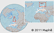 Gray Location Map of Svalbard, highlighted continent, within the entire continent, hill shading