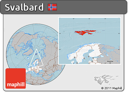 Gray Location Map of Svalbard, highlighted continent, hill shading