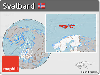 Gray Location Map of Svalbard, highlighted continent, hill shading
