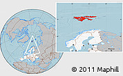 Gray Location Map of Svalbard, highlighted continent, hill shading