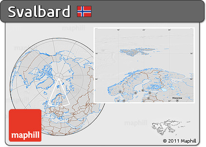 Gray Location Map of Svalbard, lighten, desaturated, hill shading
