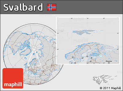 Gray Location Map of Svalbard, lighten, desaturated, hill shading