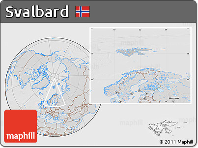 Gray Location Map of Svalbard, lighten, desaturated, hill shading