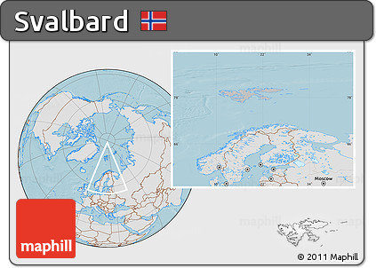 Gray Location Map of Svalbard, lighten, land only, hill shading