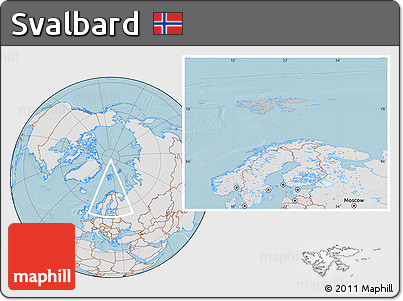 Gray Location Map of Svalbard, lighten, land only, hill shading