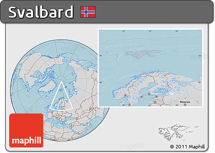 Gray Location Map of Svalbard, lighten, semi-desaturated, land only, hill shading
