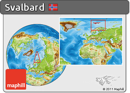 Physical Location Map of Svalbard, within the entire continent