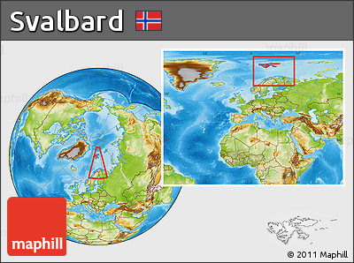 Physical Location Map of Svalbard, within the entire continent