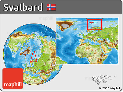 Physical Location Map of Svalbard, within the entire continent