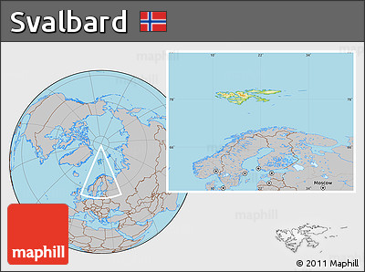 Physical Location Map of Svalbard, gray outside