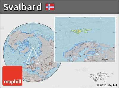 Physical Location Map of Svalbard, gray outside, hill shading