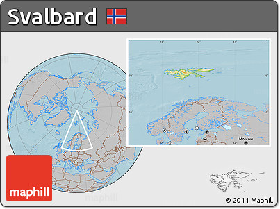 Physical Location Map of Svalbard, gray outside, hill shading