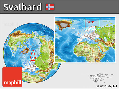 Physical Location Map of Svalbard, highlighted continent, within the entire continent