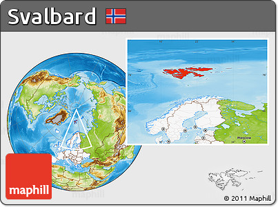 Physical Location Map of Svalbard, highlighted continent