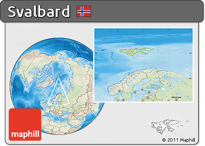 Physical Location Map of Svalbard, lighten, land only