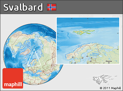 Physical Location Map of Svalbard, lighten, land only