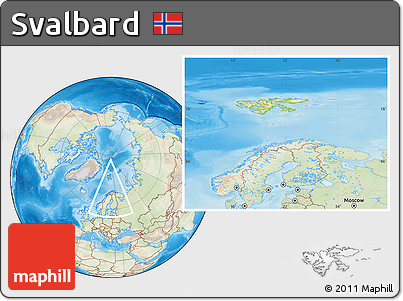 Physical Location Map of Svalbard, lighten, land only