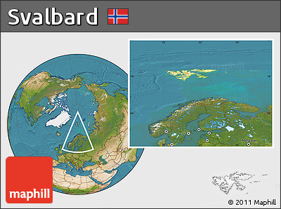Physical Location Map of Svalbard, satellite outside