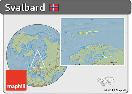 Physical Location Map of Svalbard, savanna style outside, hill shading