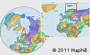 Political Location Map of Svalbard, within the entire continent