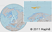 Political Location Map of Svalbard, gray outside, hill shading