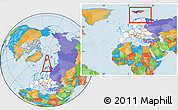 Political Location Map of Svalbard, highlighted continent, within the entire continent