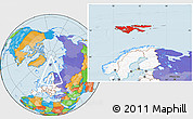 Political Location Map of Svalbard, highlighted continent