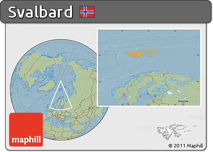 Political Location Map of Svalbard, savanna style outside, hill shading