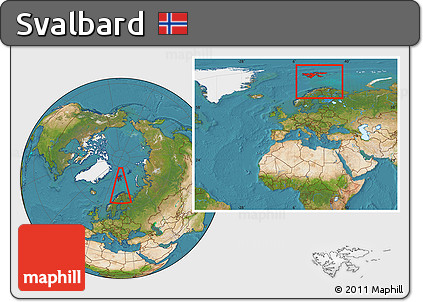 Satellite Location Map of Svalbard, within the entire continent