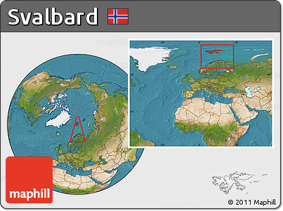 Satellite Location Map of Svalbard, within the entire continent