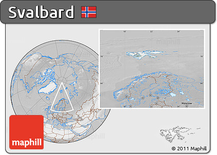 Satellite Location Map of Svalbard, lighten, desaturated