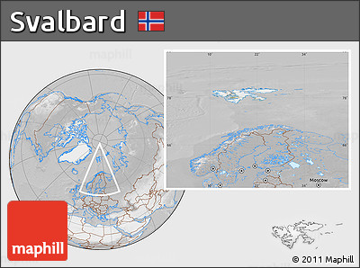 Satellite Location Map of Svalbard, lighten, desaturated
