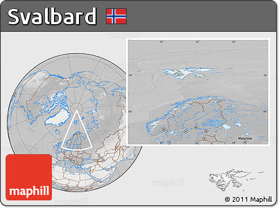 Satellite Location Map of Svalbard, lighten, desaturated