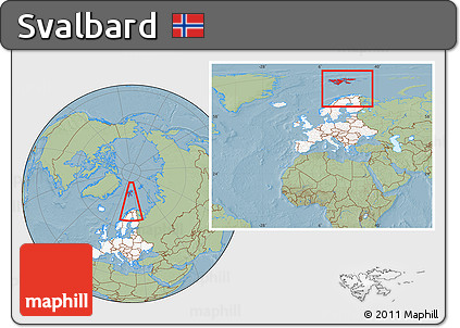 Savanna Style Location Map of Svalbard, highlighted continent, within the entire continent, hill shading