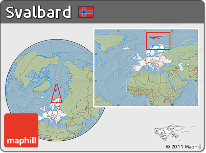 Savanna Style Location Map of Svalbard, highlighted continent, within the entire continent, hill shading