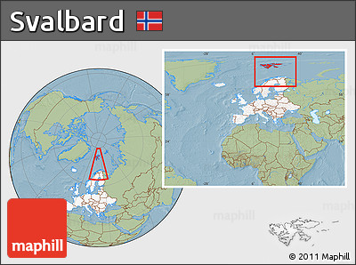 Savanna Style Location Map of Svalbard, highlighted continent, within the entire continent, hill shading